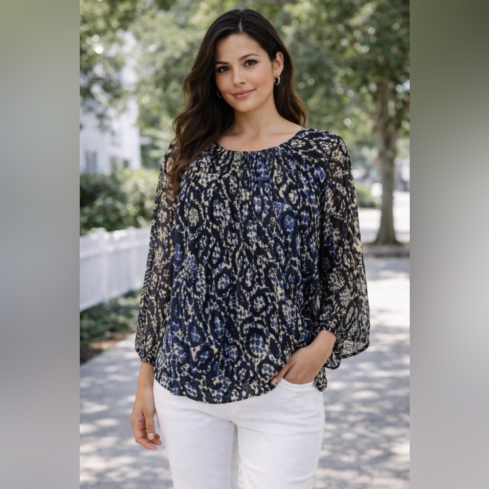 Anthropologie Tibi SILK Top 12 Black Blue Cream Flowy Relaxed Fit